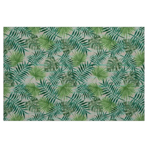 Retro Chic Tropical Green Palm Leaves Pattern Fabric