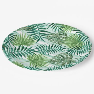 Retro Chic Tropical Green Palm Leaves Pattern Paper Plate Retro Chic Tropical Green Palm Leaves Pattern Paper Plate