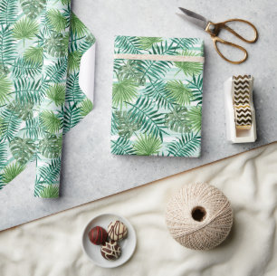 Retro Chic Tropical Green Palm Tree Leaves Foliage Wrapping Paper
