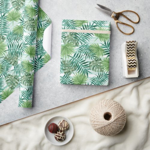 Retro Chic Tropical Green Palm Tree Leaves Foliage Wrapping Paper