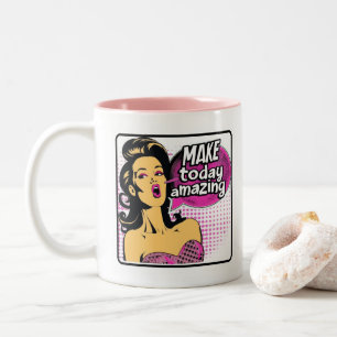 Retro Chic: Vintage Pop Art Inspirational Quote Two-Tone Coffee Mug
