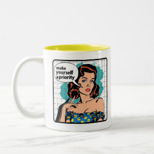 Retro Chic: Vintage Pop Art Inspirational Quote Two-Tone Coffee Mug