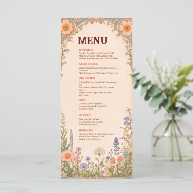 Retro Chic Wedding Menu Card (Standing Front)