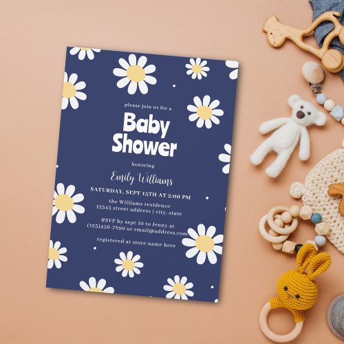 Retro Chic White Daisies Garden Baby Shower Invitation