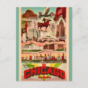 Retro Chicago Attractions  Postcard