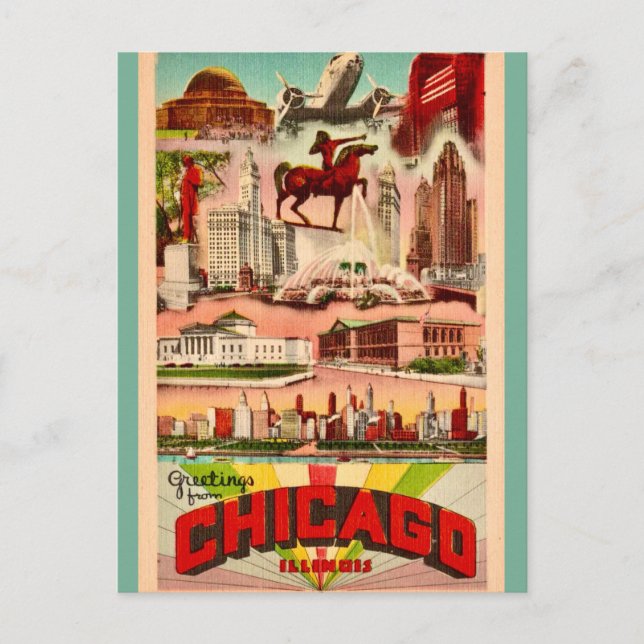 Retro Chicago Attractions  Postcard (Front)