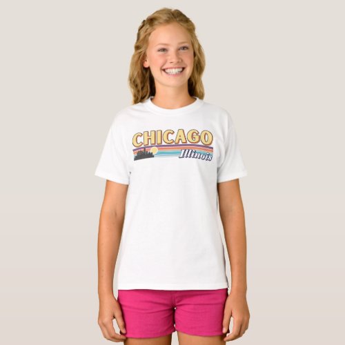 Retro Chicago City Stripes Illinois Vintage T_Shirt
