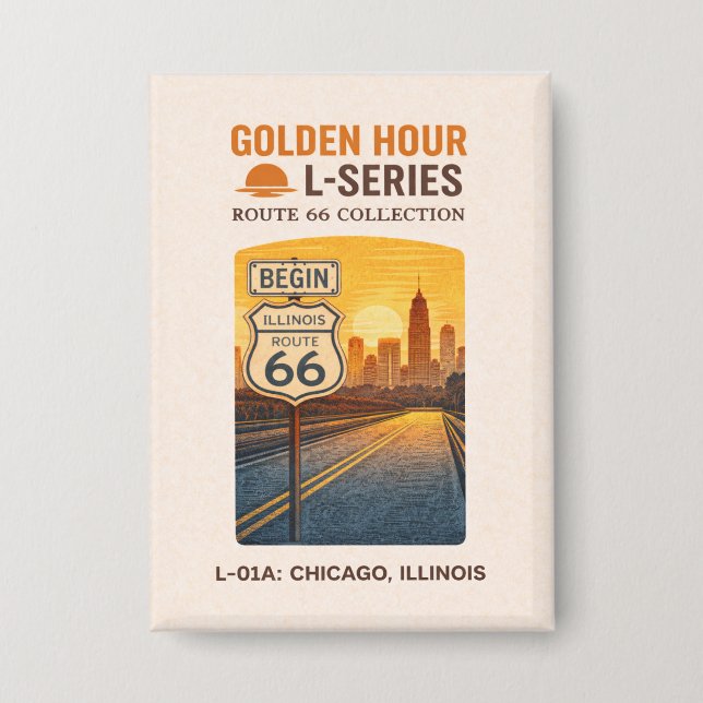 Retro Chicago Illinois Route 66 Start Landmark  Button (Front)