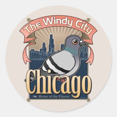 Retro Chicago Pigeon Classic Round Sticker