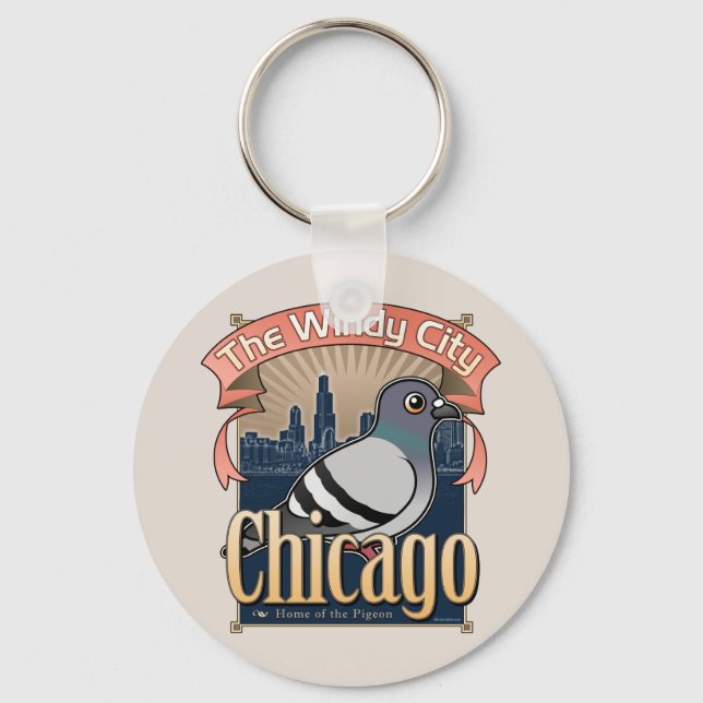 Retro Chicago Pigeon Keychain (Front)