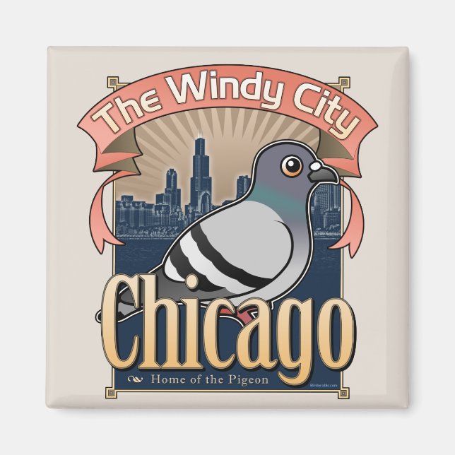 Retro Chicago Pigeon Magnet (Front)