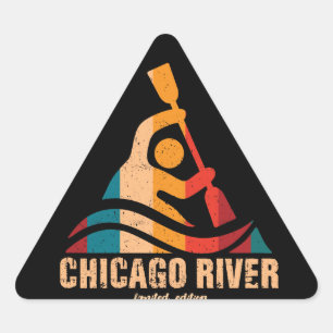 Retro Chicago River Kayaking Triangle Sticker