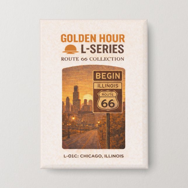 Retro Chicago Route 66 Start Landmark Art Button (Front)