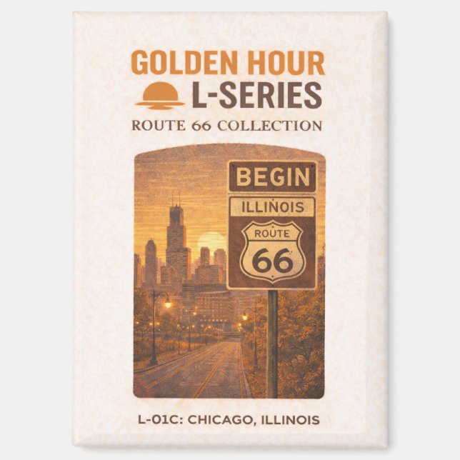 Retro Chicago Route 66 Start Landmark Art Magnet (Front)
