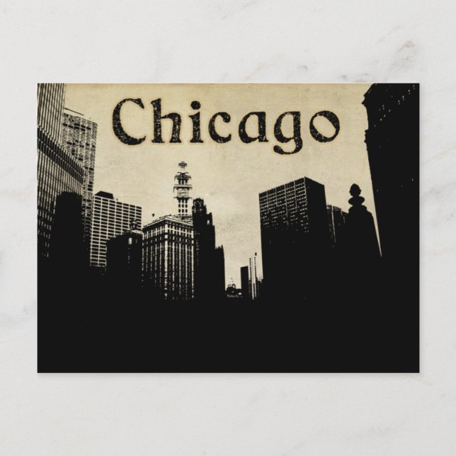 Retro Chicago Skyline Artwork Postcard (Front)