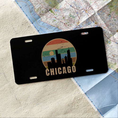 Retro Chicago Skyline Vintage Travel License Plate