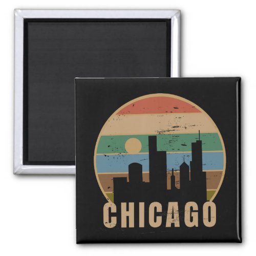 Retro Chicago Skyline Vintage Travel Magnet