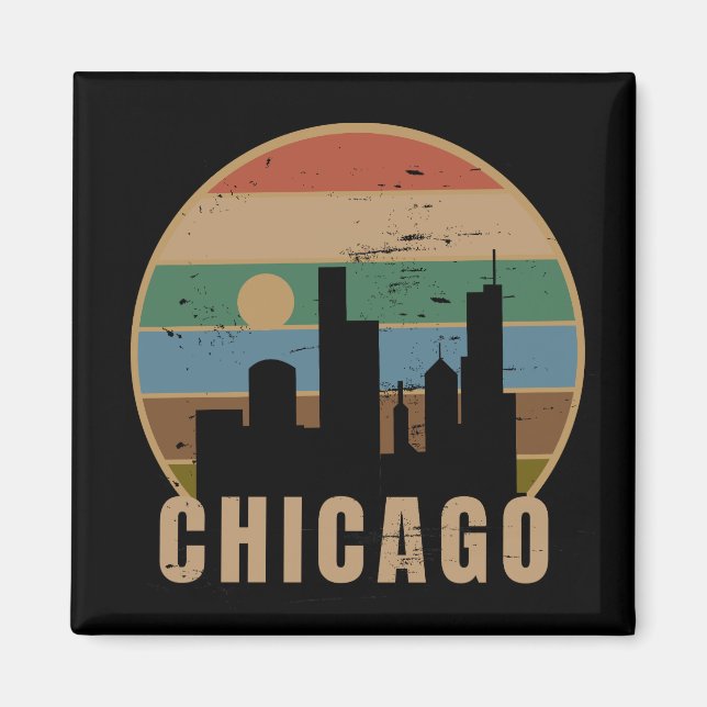 Retro Chicago Skyline Vintage Travel Magnet (Front)