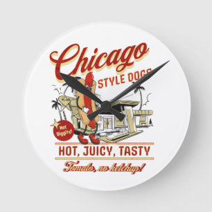 Retro Chicago Style Hot Dog Wall Clock