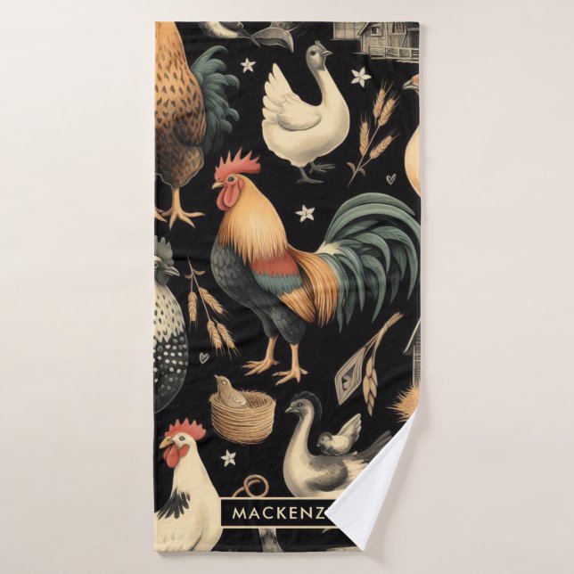 Retro Chicken Farm Pattern Bath Towel (Bath Towel)