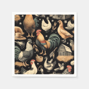 Retro Chicken Farm Pattern Napkins