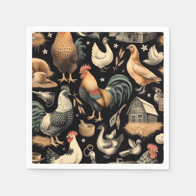 Retro Chicken Farm Pattern Napkins (Front)