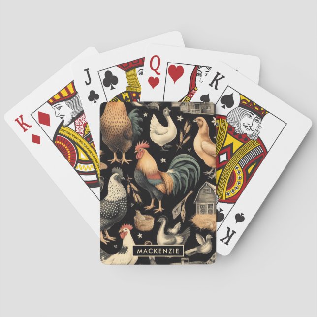 Retro Chicken Farm Pattern Poker Cards (Back)