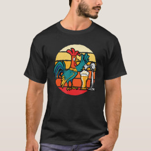 Retro Chicken Rooster Beer Drinking Funny Farm Ani T-Shirt