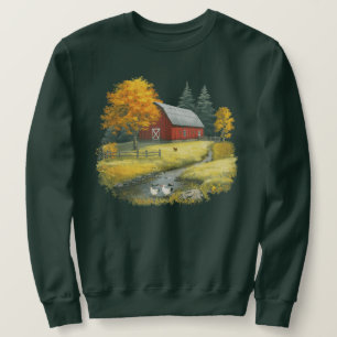 Retro Chickens & Red Barn Farm 90's Vintage Fall  Sweatshirt