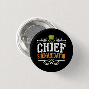 Retro Chief Shenanigator Lucky Leprechaun Hat Button