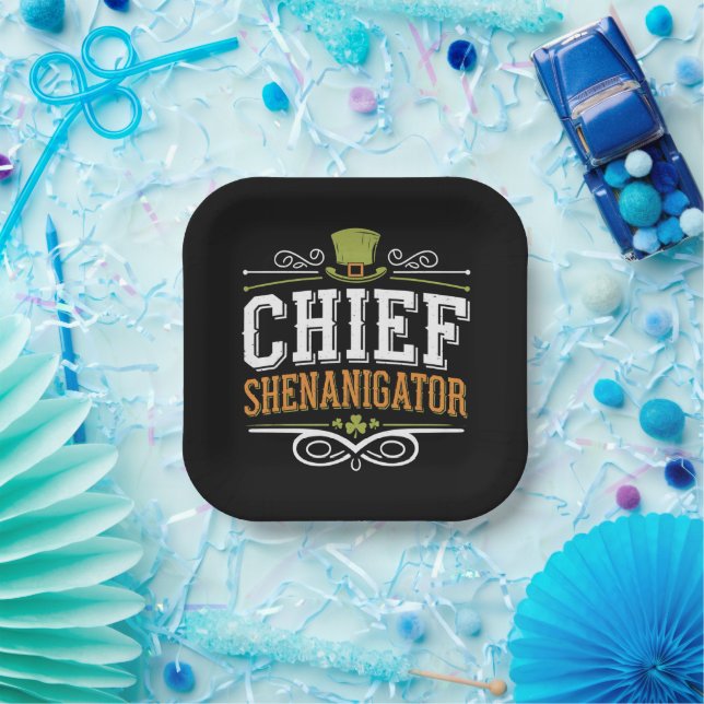 Retro Chief Shenanigator Lucky Leprechaun Hat  Paper Plates (Party)