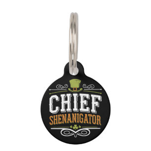 Retro Chief Shenanigator Lucky Leprechaun Hat Pet ID Tag
