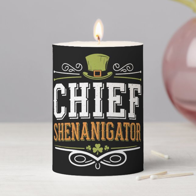 Retro Chief Shenanigator Lucky Leprechaun Hat  Pillar Candle (In Situ)