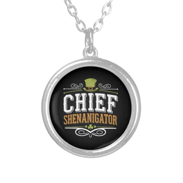 Retro Chief Shenanigator Lucky Leprechaun Hat  Silver Plated Necklace (Front)