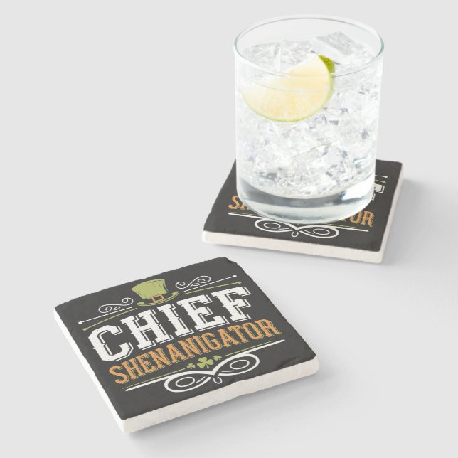 Retro Chief Shenanigator Lucky Leprechaun Hat  Stone Coaster (Side)