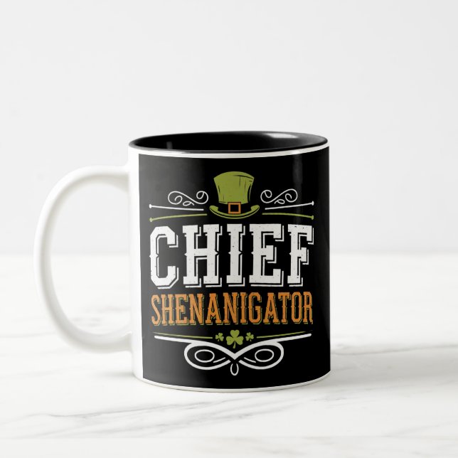 Retro Chief Shenanigator Lucky Leprechaun Hat  Two-Tone Coffee Mug (Left)