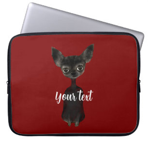 Retro chihuahua black burgundy cream laptop sleeve