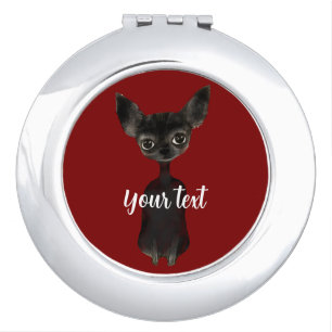 Retro chihuahua black burgundy cream laptop sleeve compact mirror
