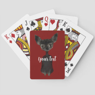 Retro chihuahua black burgundy cream poker cards