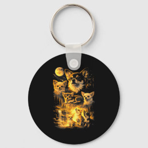 Retro chihuahua howling to the moon meme 90s anima keychain
