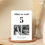 Retro Childhood Pictures Wedding Table # 5 Table Number<br><div class="desc">Decorate your wedding table with this number card,  featuring retro typography,  bride and groom's childhood pictures and custom text of your choice. Easily add your own details by clicking on the "personalize" option.</div>