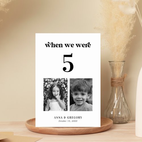Retro Childhood Pictures Wedding Table  5 Table Number