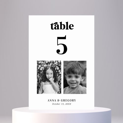 Retro Childhood Pictures Wedding Table Number 5
