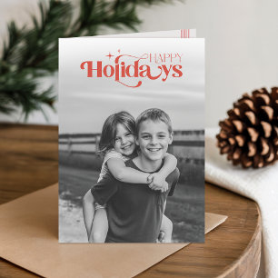 Retro Children Photo Black & White Christmas Holiday Card