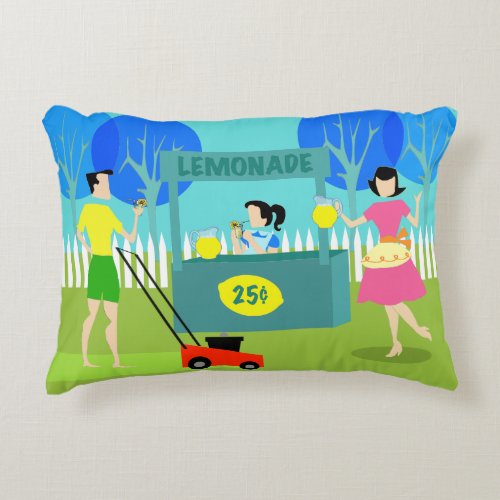 Retro Childrens Lemonade Stand Accent Pillow