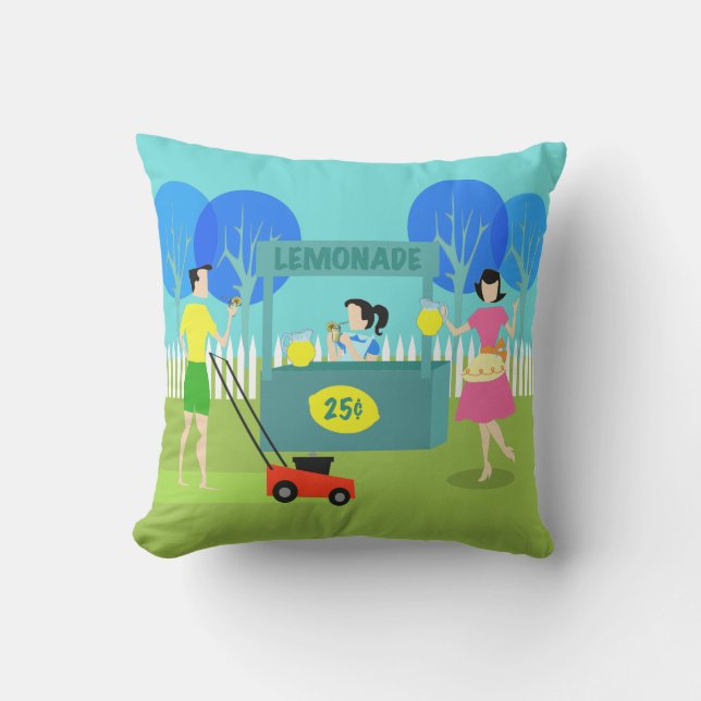 Retro Children's Lemonade Stand Outdoor Pillow (Front)