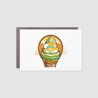 Retro Chill Vibes Ice Cream Sticker - Summer Sunbu Car Magnet