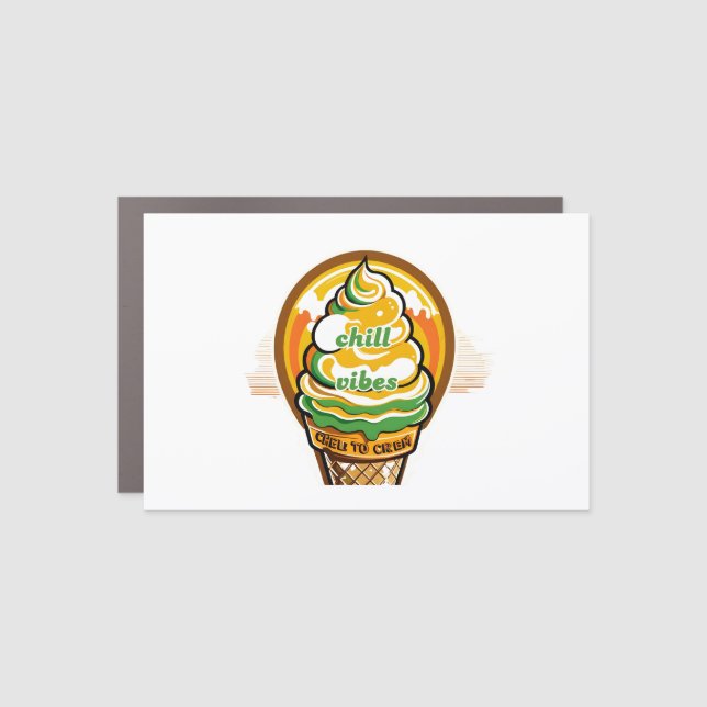 Retro Chill Vibes Ice Cream Sticker - Summer Sunbu Car Magnet (Front)