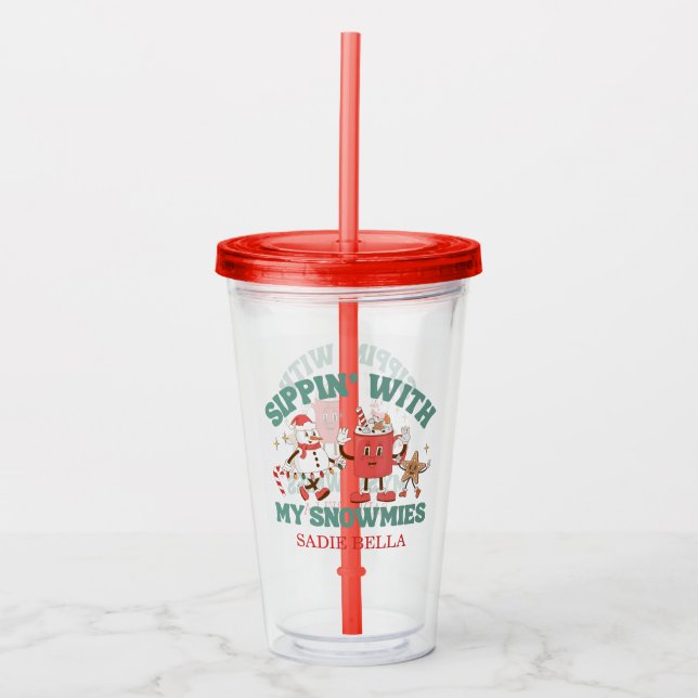 Retro Chillin' With My Snowmies Christmas Acrylic Tumbler (Front)