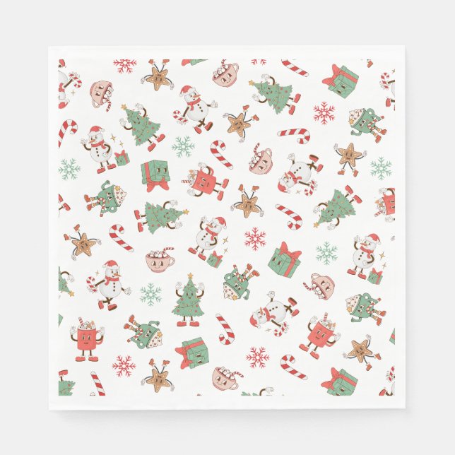 Retro Chillin' With My Snowmies Christmas Napkins (Front)